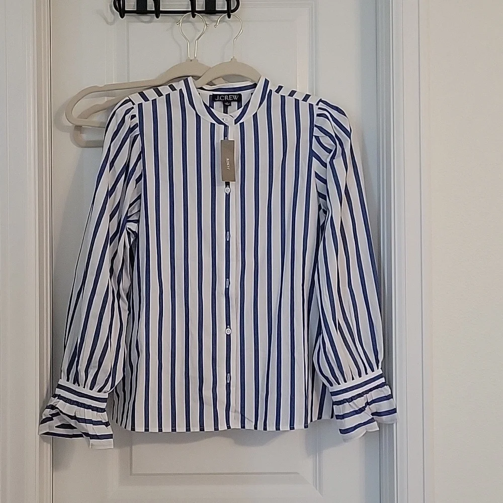 Long-sleeve button-up with ruffle cuffs - New With Tags - Striped - J.Crew - S